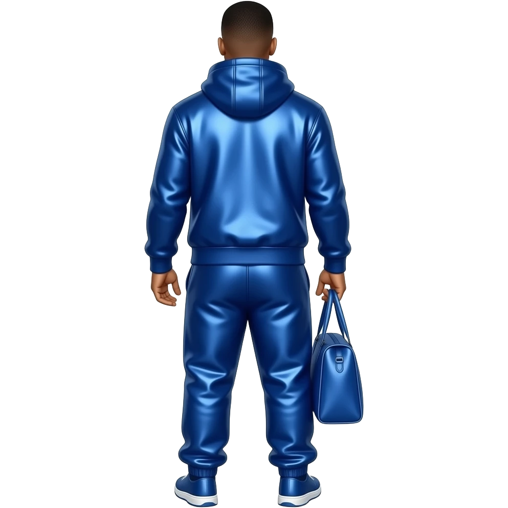 Will Smith from behind with royal blue metallic hoodie, royal blue metallic baggy pants emoji