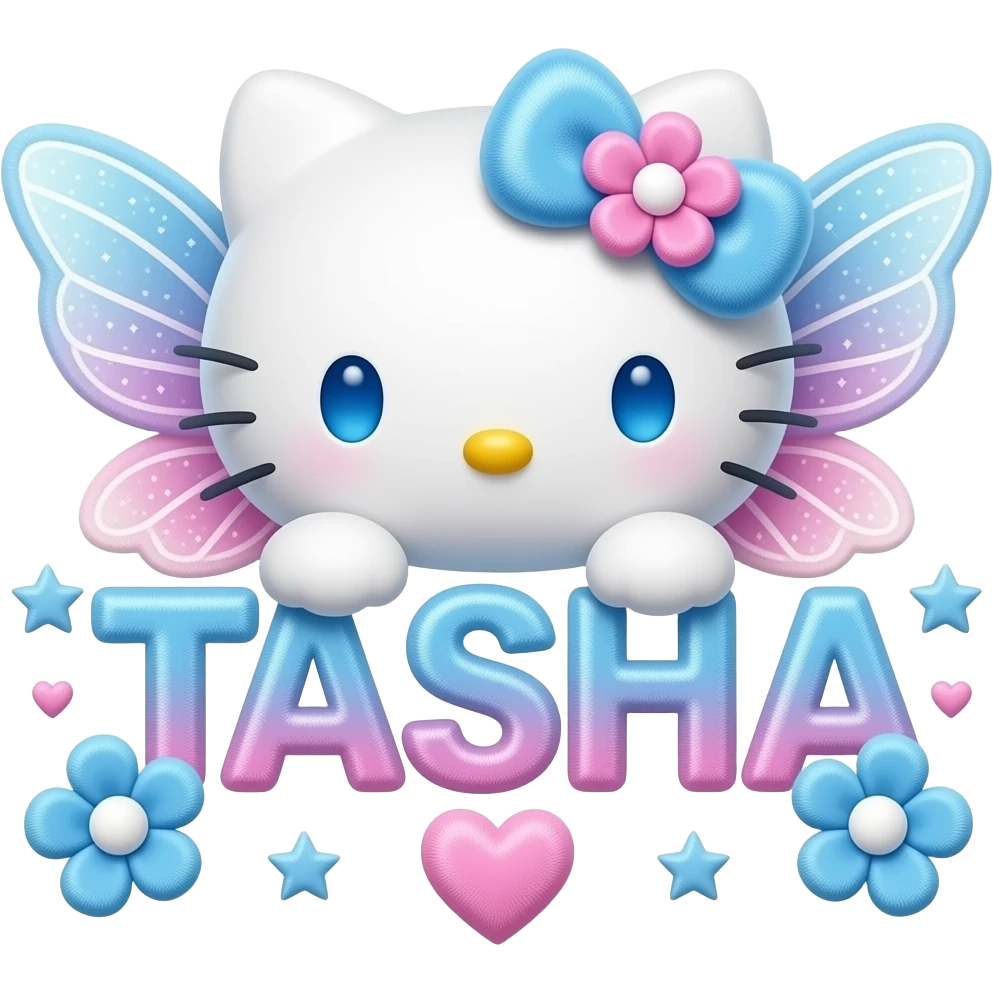 White velvety fur 3D hello kitty head with blue pink gradient 3D flower ...