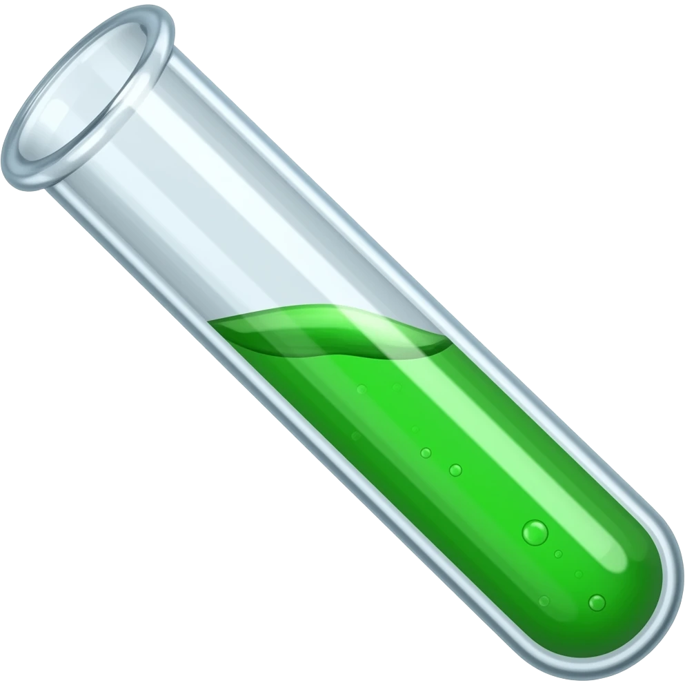 Test tube for analysis green liquid triangular shape (lying on its side) (inside the liquid is wavy with bubbles) emoji