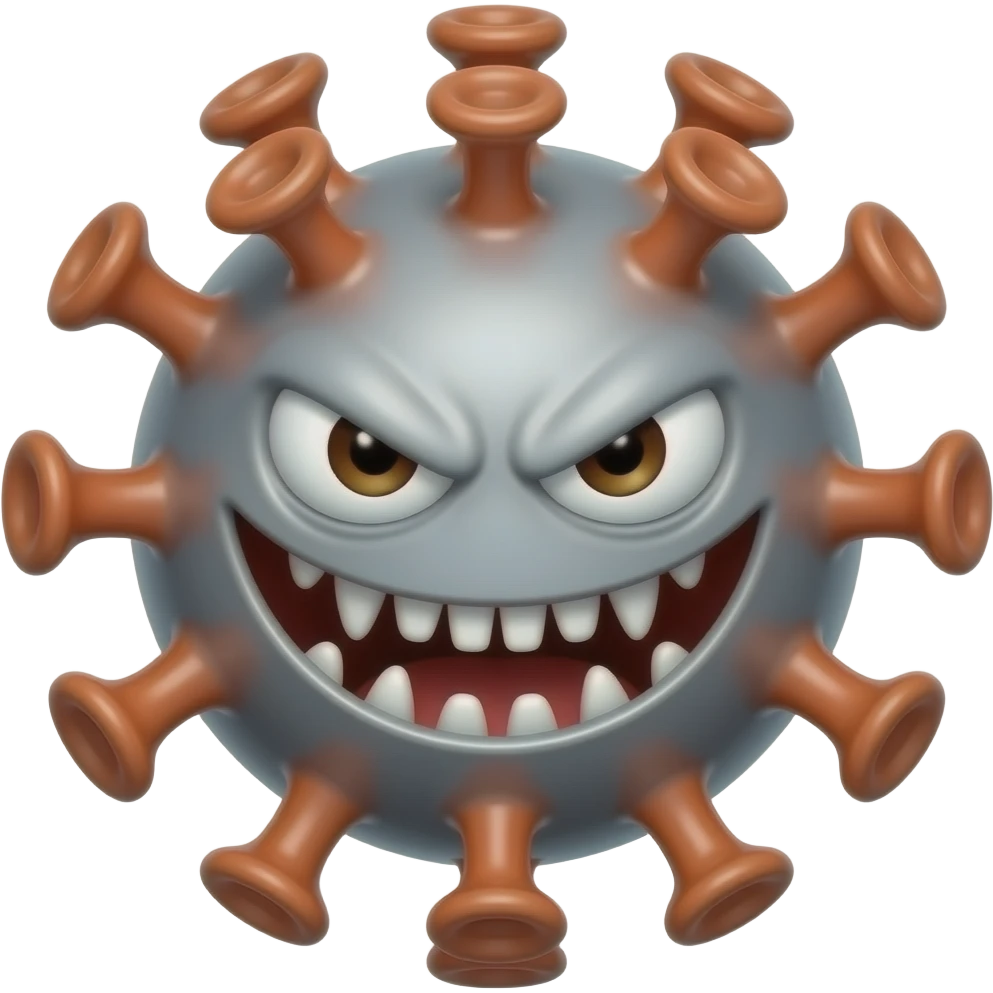 Realistic Corona virus with an evil face, hyper real, emoji