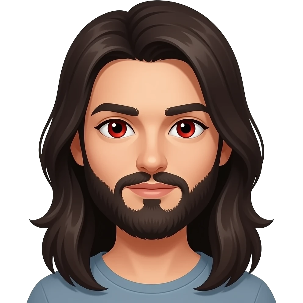 Emoji tipo iPhone mujer morena  con barba y ojos rojos emoji