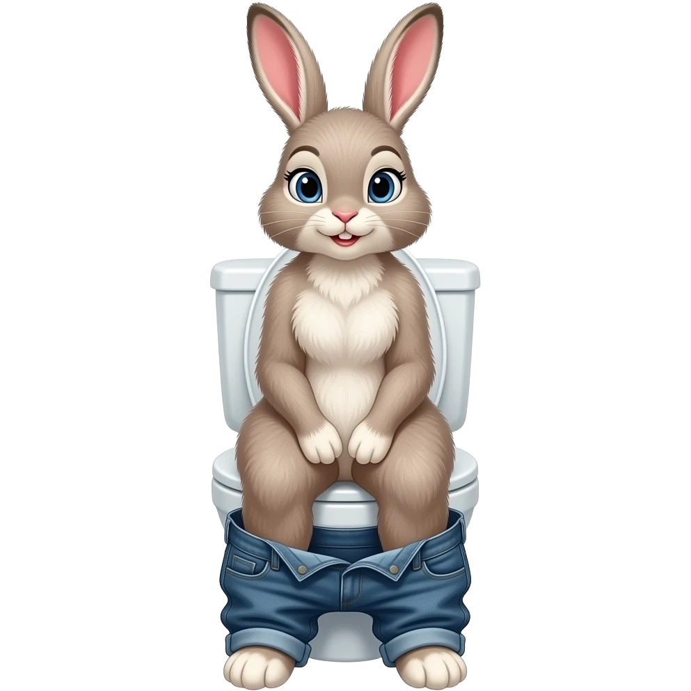 Female rabbit furry peson woman sit on toilet pants off, emoji