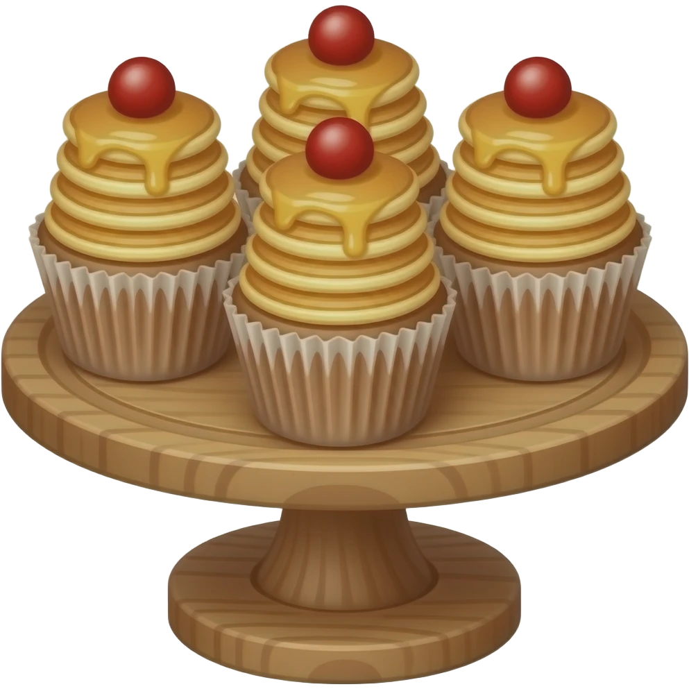 Cupcakes with pancakes as toppings on a cupcake stand emoji