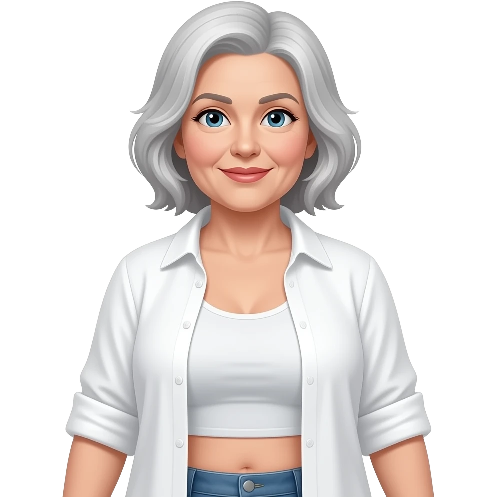 Fat white older woman in crop top and white shirts too small emoji