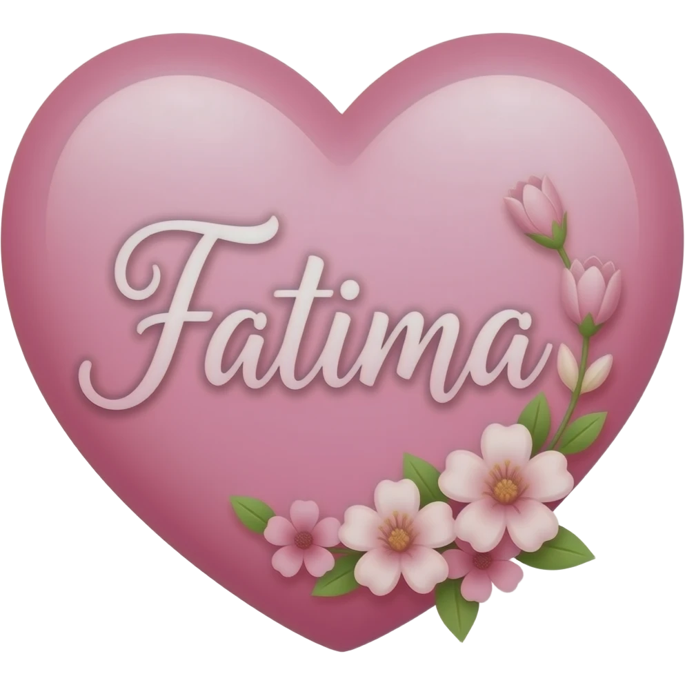 Coração cor pink com flores no meio o nome Fatima letra linda emoji