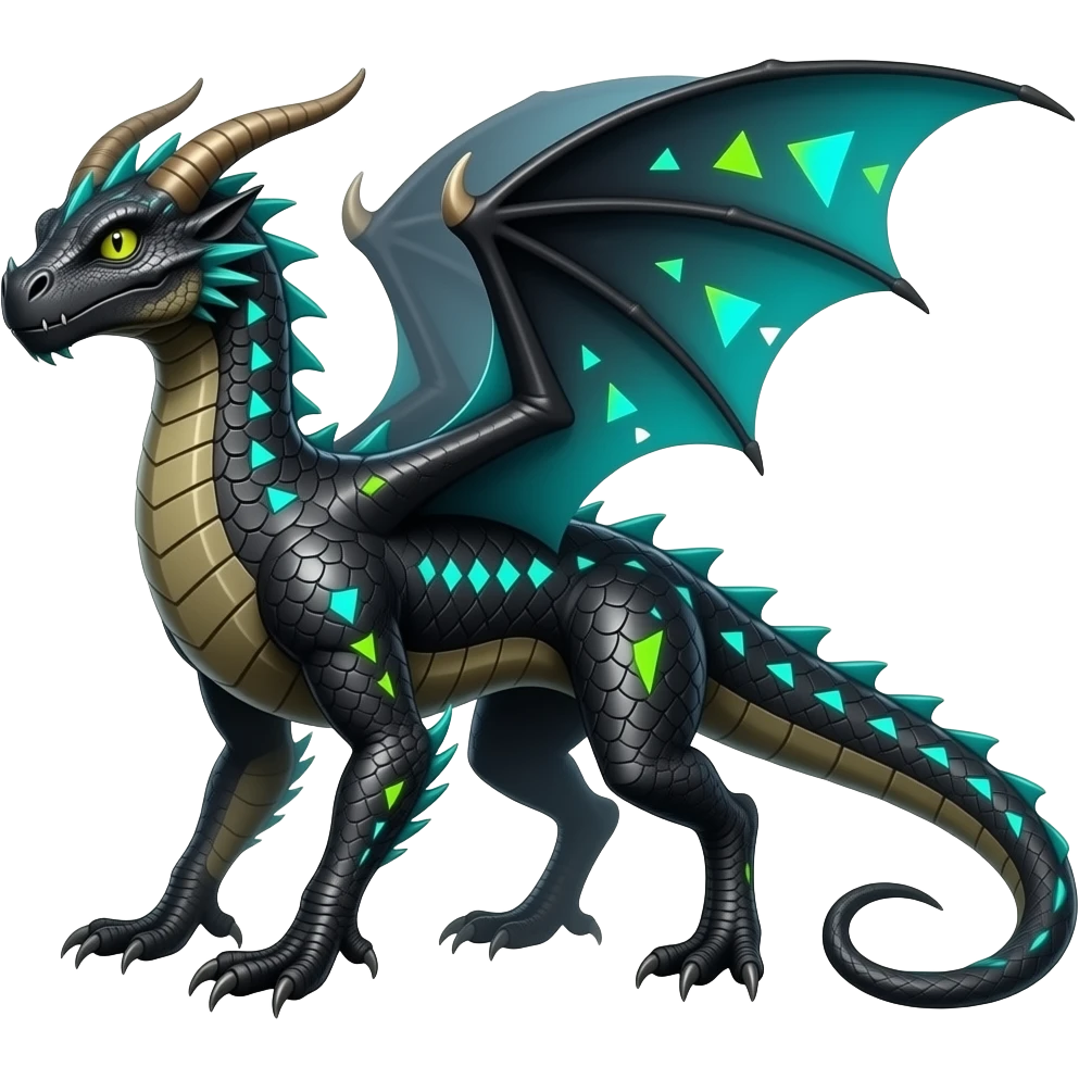Cool edgy horned frilled black-scaled with neon-colored triangular stripe markings draconic raptorik digitigrade bipedal futuristic fantasy-Cyberpunk- emoji