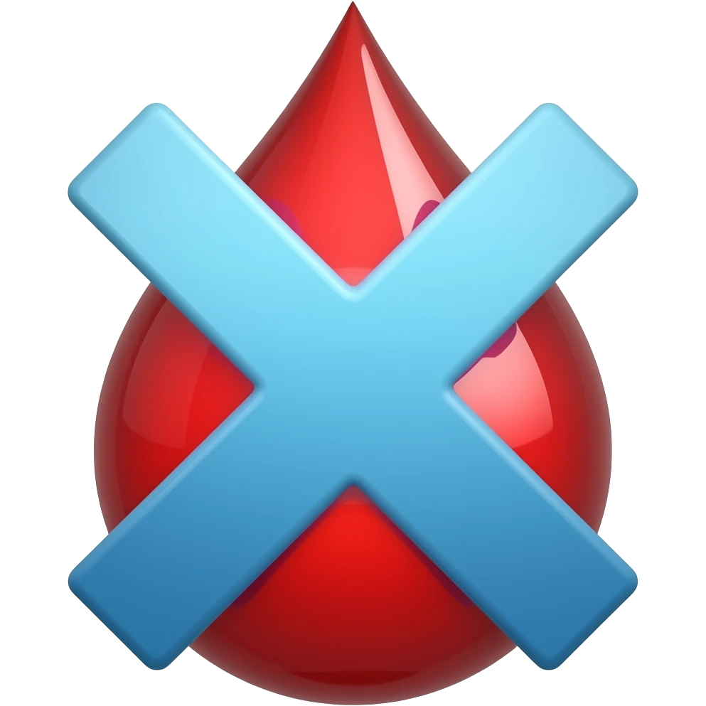 original blood drop emoji with a blue x over it emoji