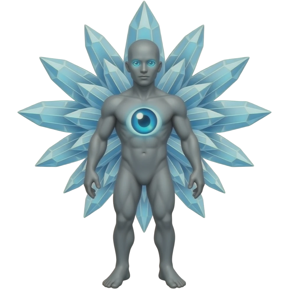 Weird Crystal humanoid thing with crystals growing on its back in glowing blue eyes with a gray body with a growing with no mouth with glowing blue eyes with a single blue glowing eye full body emoji