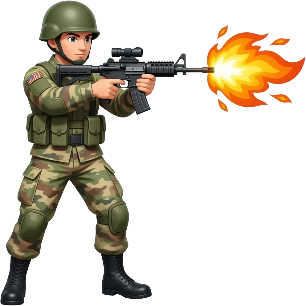 soldat qui tir avecdu feu qui sors du canon de son arme emoji