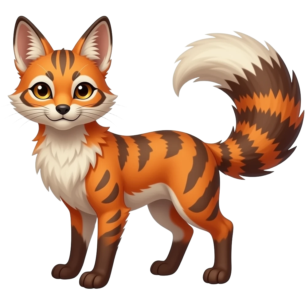 Feral Rare Fantasy vibrant tropical Vernid-Trico-species by LiLaiRa, random markings, tufted tail, tufted ears, full body emoji