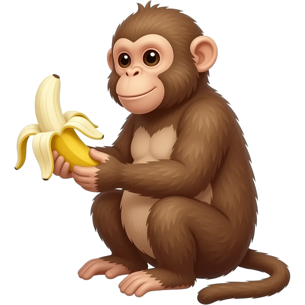 The monkey is sitting sideways holding a banana slightly ajar in his hands minimalism emoji