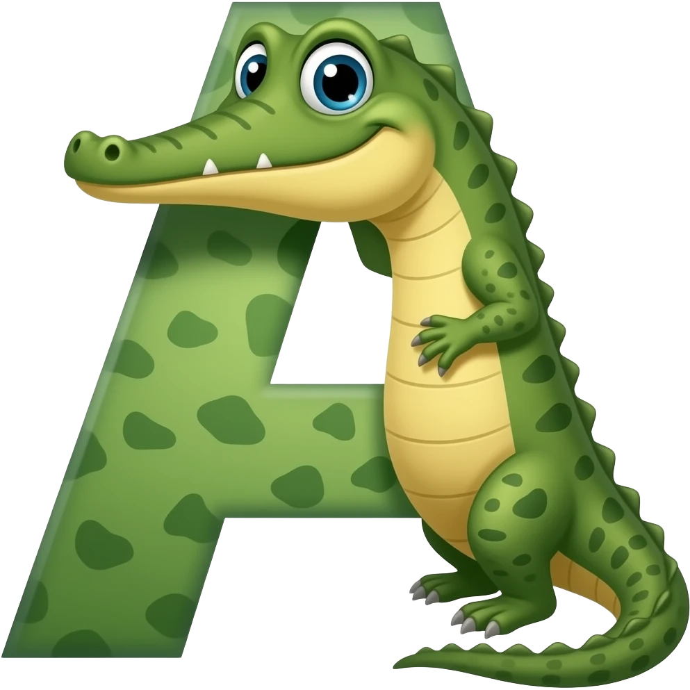Aligator turns to letter a emoji