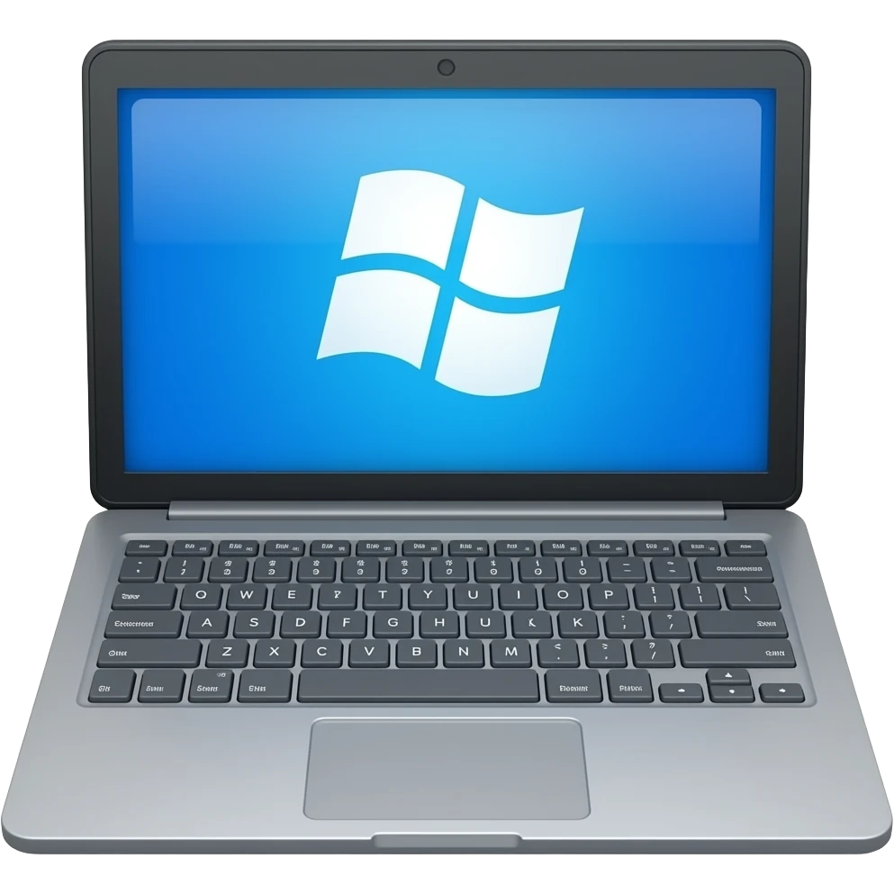 gray laptop with gray keys and windows screen emoji