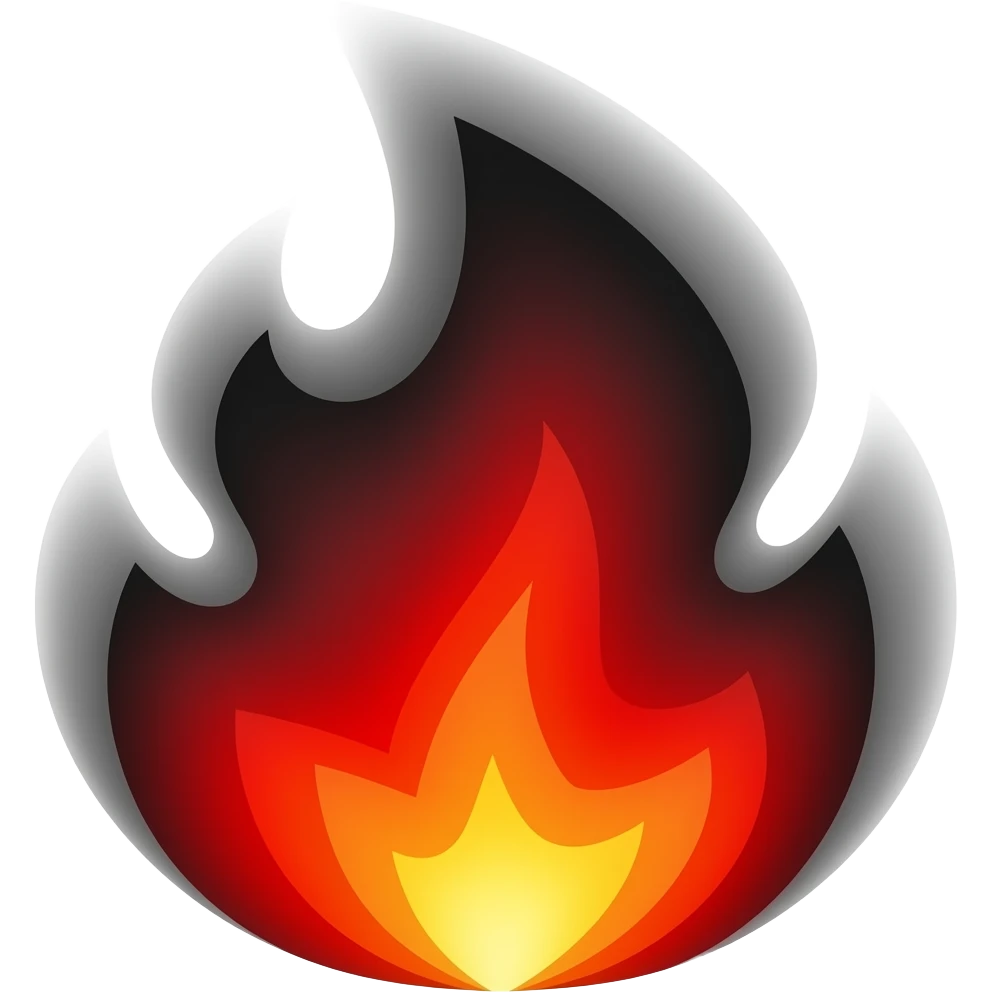 red fire with black smoke coming out emoji