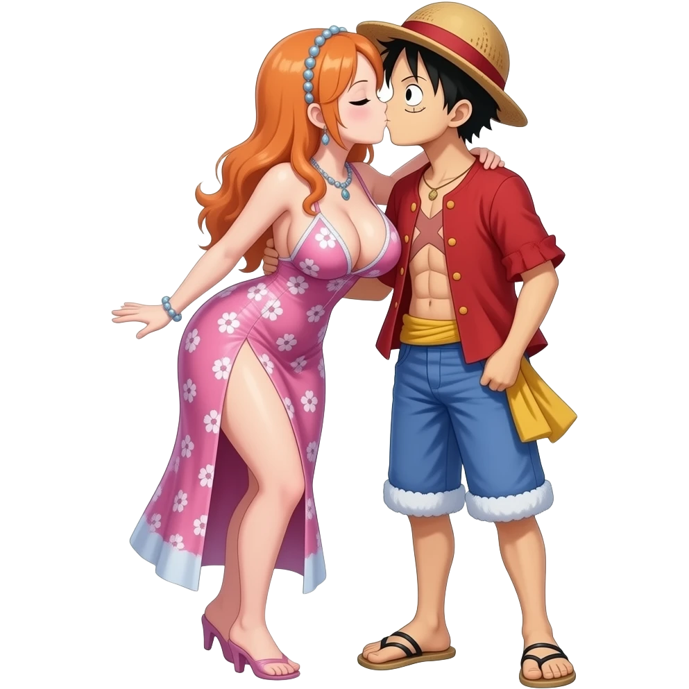 nami con pecho exsajeramente  grandes    con luffy besadosepleto emoji