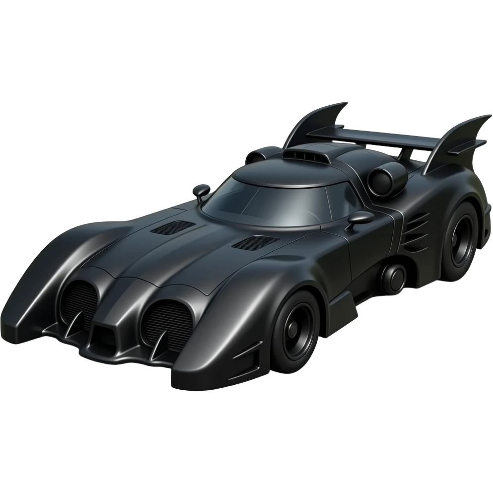 1989 black glossy batmobile, highly detailed hyper realistic emoji