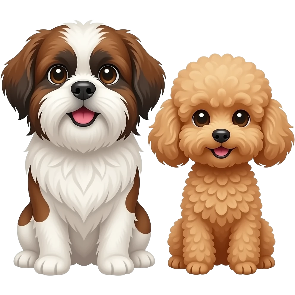 Smiling Dark brown and white Shihtzu and light brown toypoodle  sitting emoji