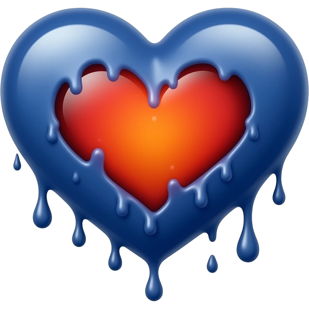 dripping bleeding blue heart glowing red warmth emoji