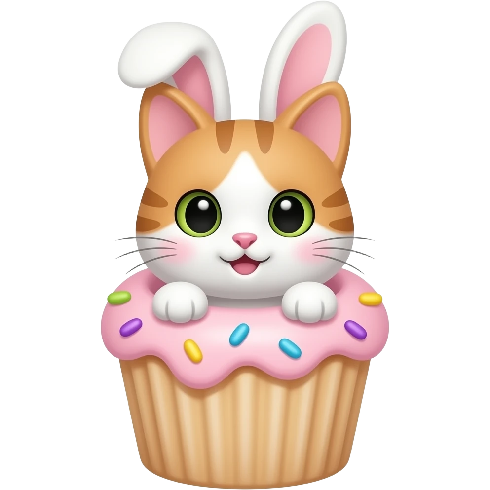 Cute cat + bunny mix in a cupcake emoji