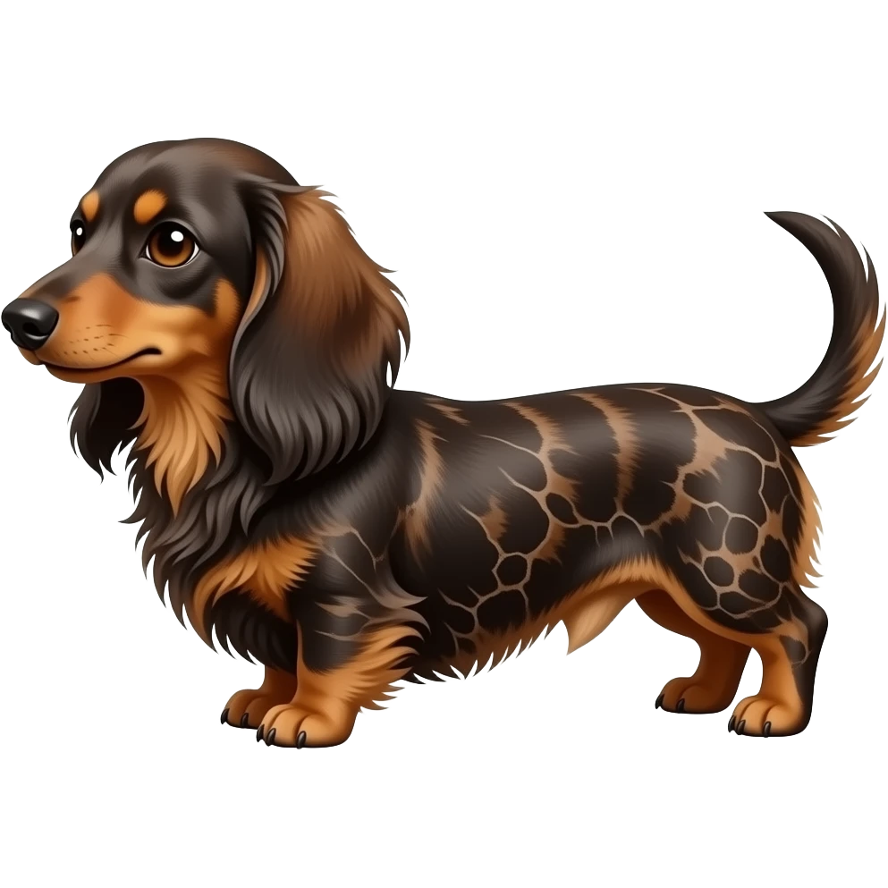Long haired miniature brown marble dachshund emoji