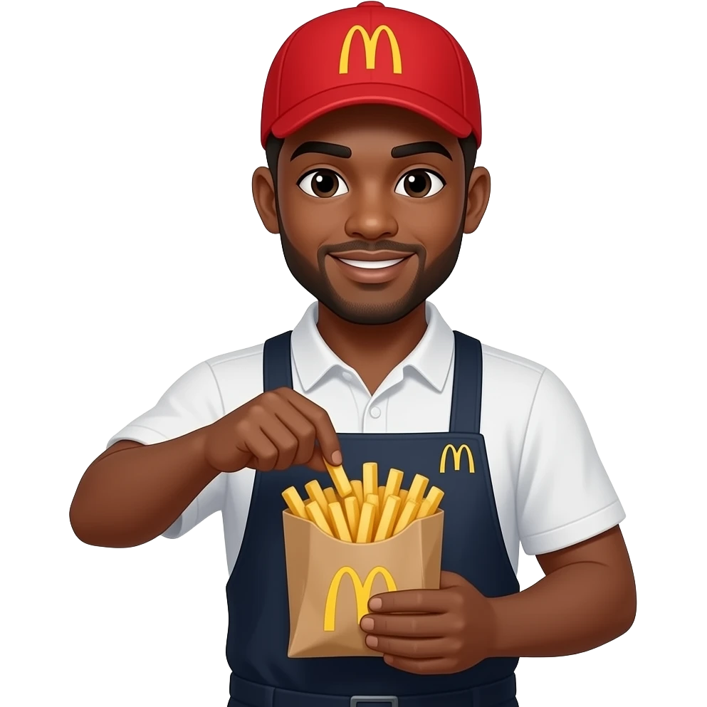 black man mcdonalds worker putting fries in bag emoji