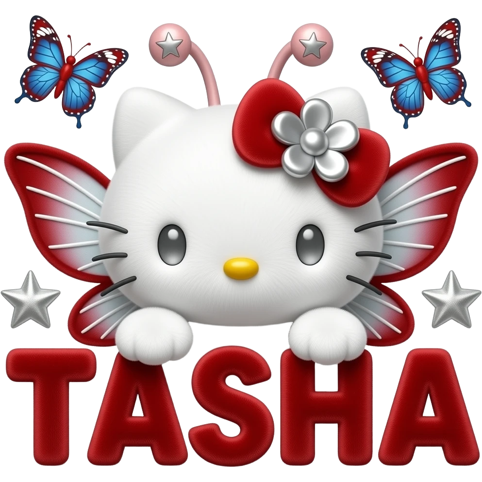 White velvety fur 3D hello kitty head, silver eyes, red silver 3D ...