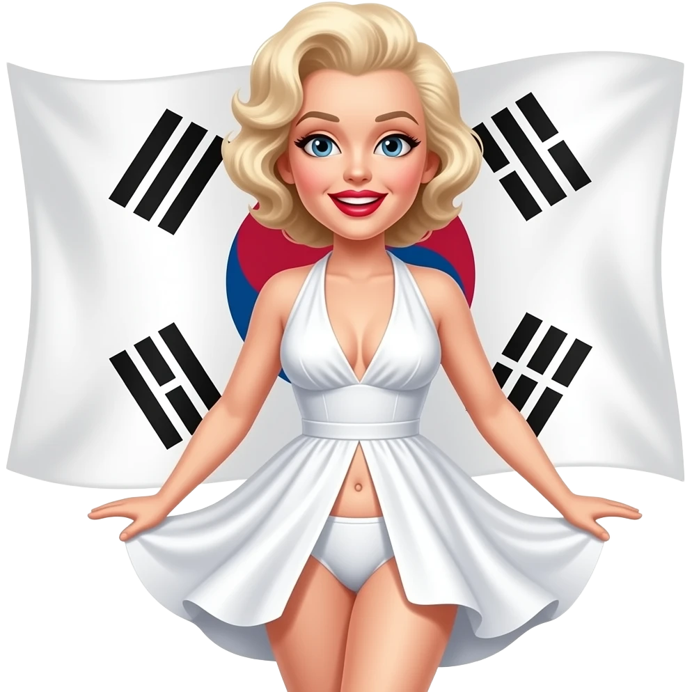 South Korea Marilyn Monroe With Windy White Dress With Flag To See Panties With Flag South Korea And Belly Button. emoji