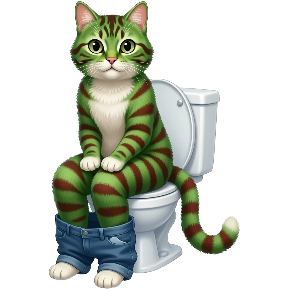 Femlae green red swirl cat furry woman sit on toilet pants down emoji
