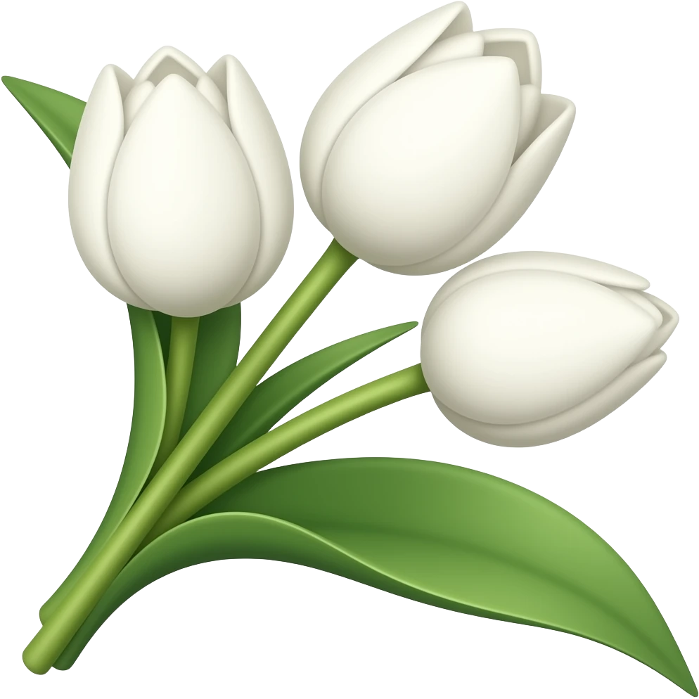 White cluster or bunch of bouquet of white lotus bud flowers in a branched leaf stem more beautiful and aesthetic kinda tulip look with two to three flowers something double as both a white Lotus and tulip emoji