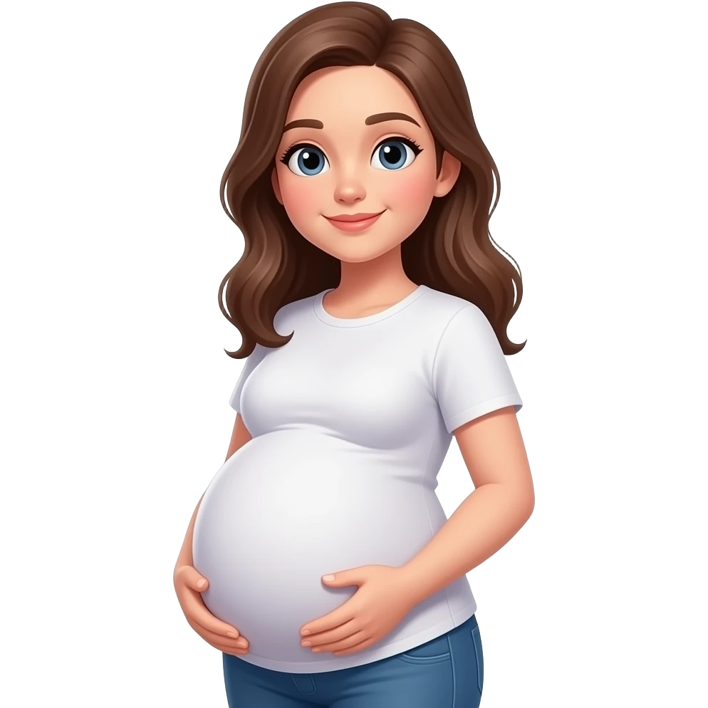 9th month heavy pregnant girl, brown hair emoji