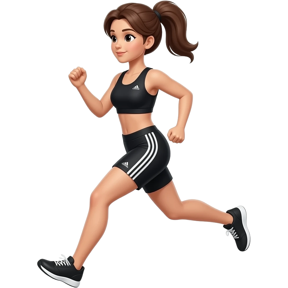 아디다스 검정색을 입고 검정 신발을 입고 달리는 여자 emoji