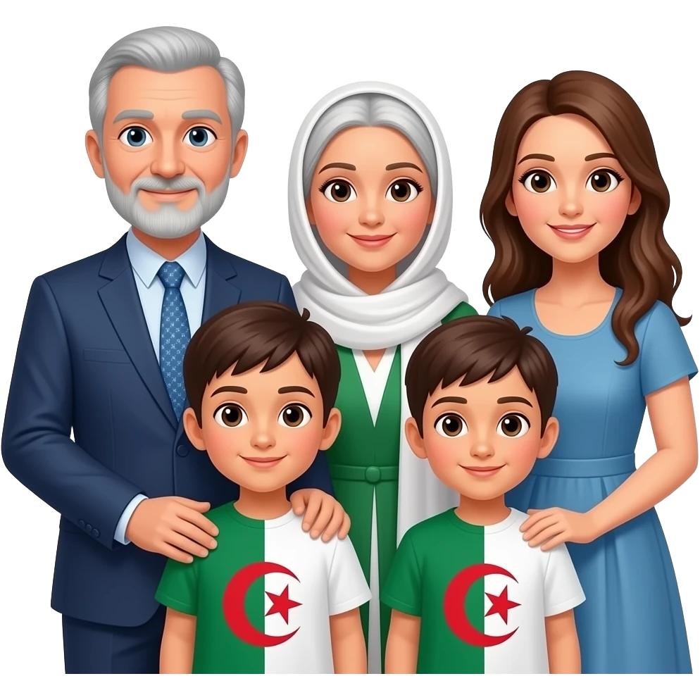 algerian family consisting of grand father, grand mother, father & mother and kids emoji