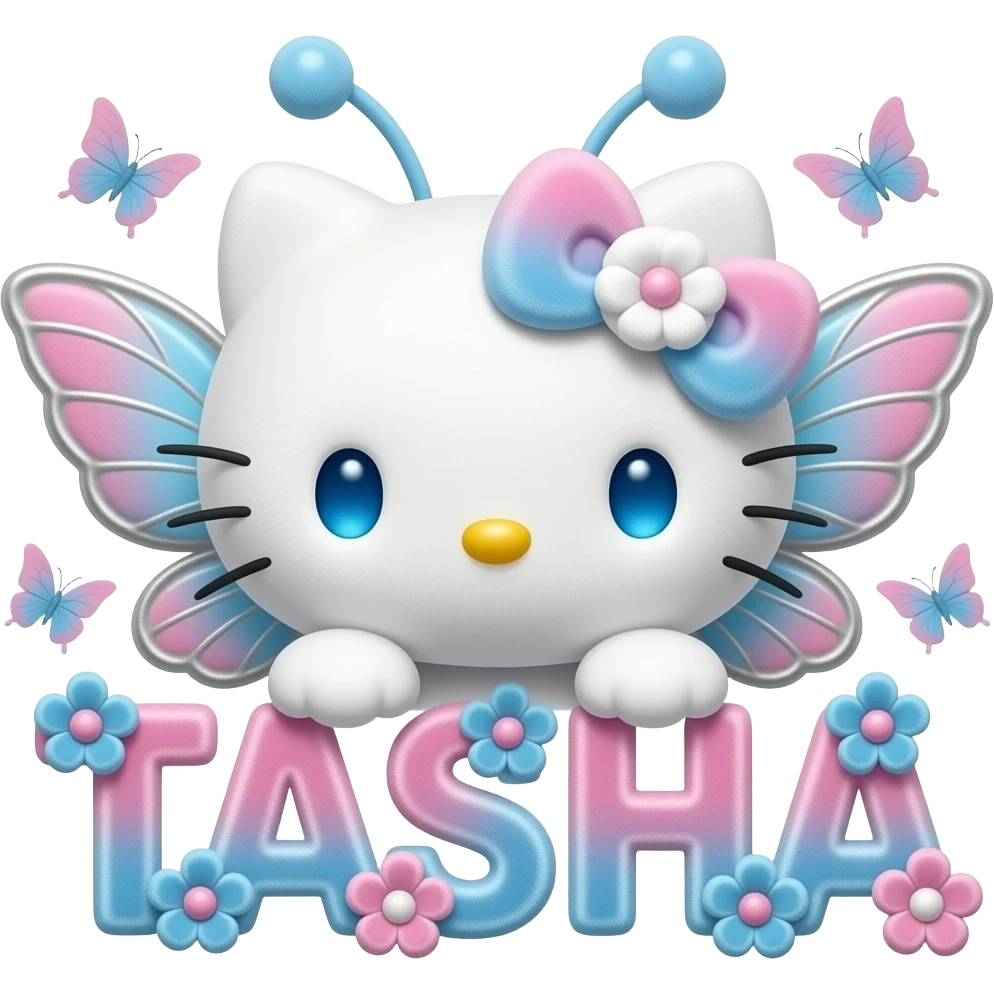 White velvety fur 3D hello kitty head, blue eyes, pink white blue ombre ...