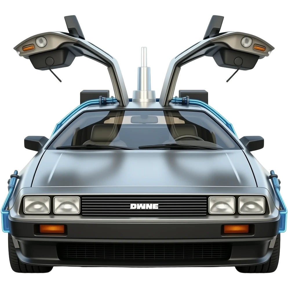 time machine delorean front, hyper real, highly detailed emoji