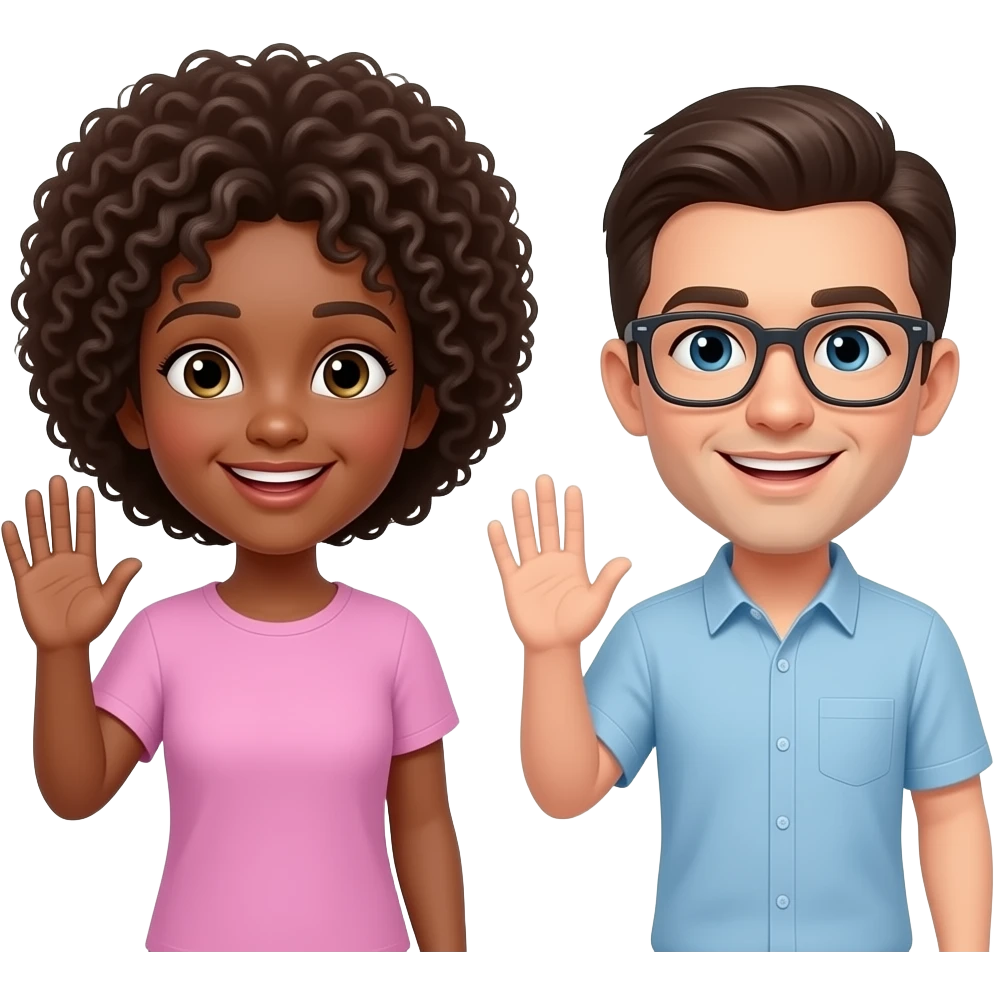 Freineds whith beown hair and one whith glasse waving to eachother emoji