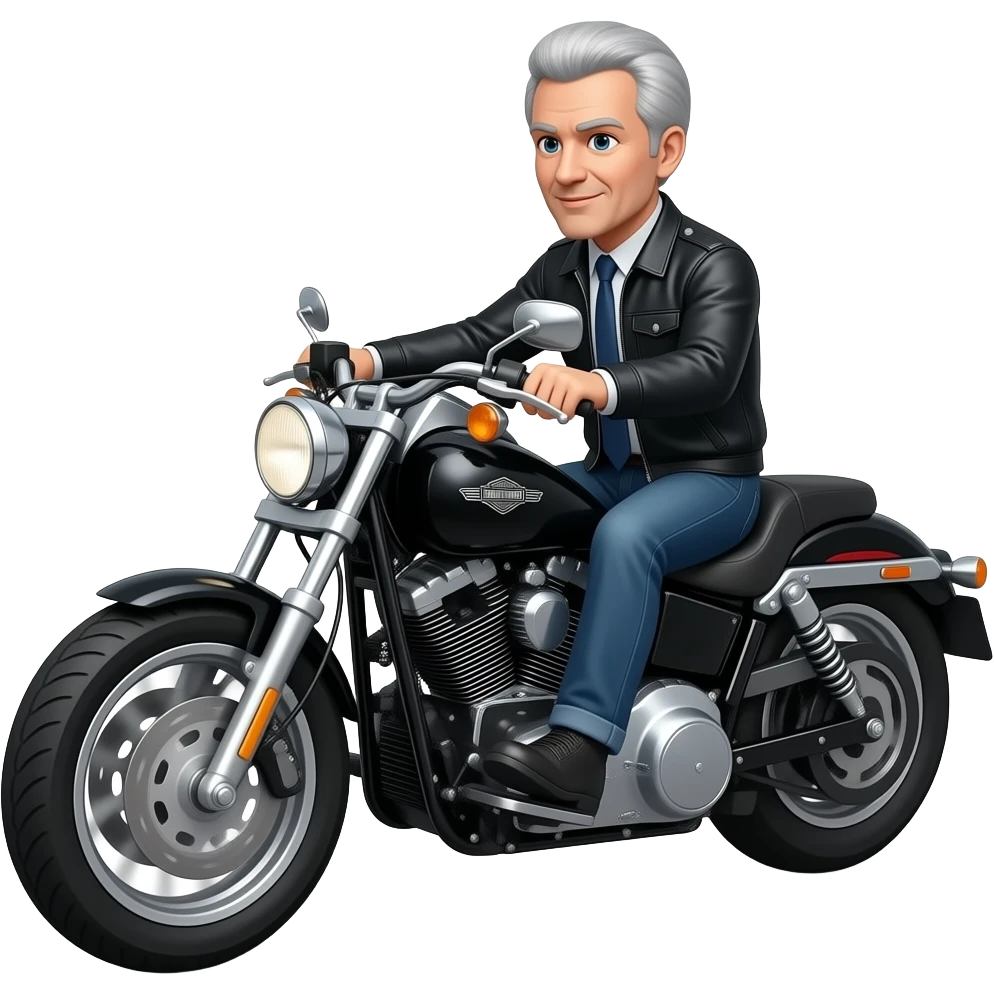 Gray haired biker clean shaven riding on a harley heritage classic emoji