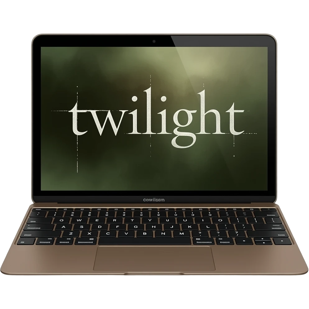 Ультрареалистичный тёмно-коричневый MacBook с фильмом «Сумерки» на экране emoji