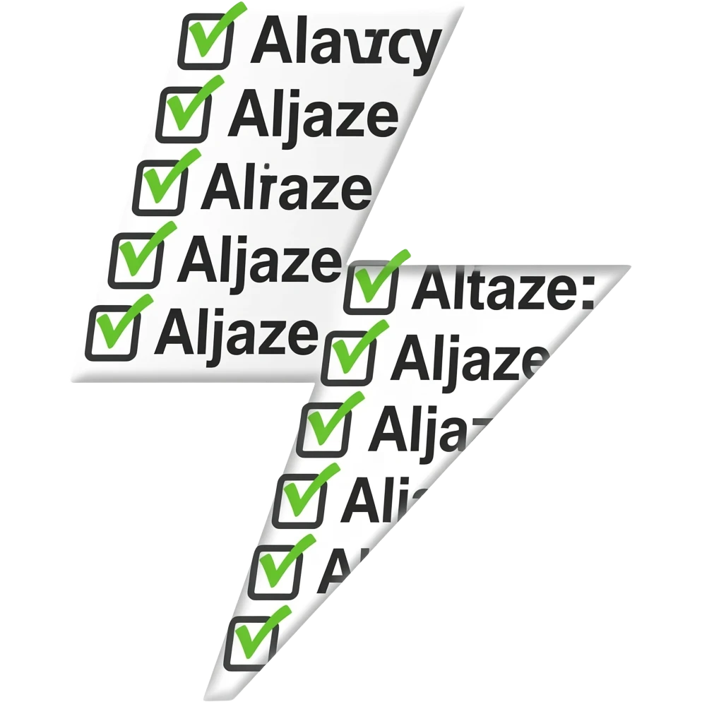 I want checkmarks with the name Aljaze underneath them in the shape of a lightning bolt. emoji