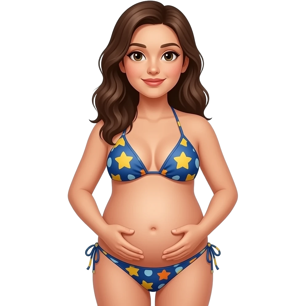 Faz uma mulher de biquiní gravida sem a mão na barriga sem as duas emoji