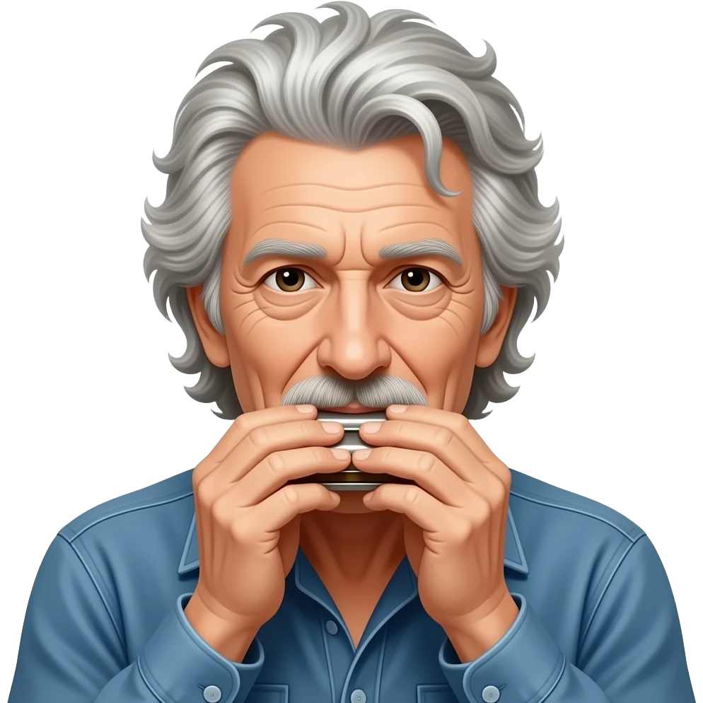 aged Bob Dylan plays the harmonica emoji