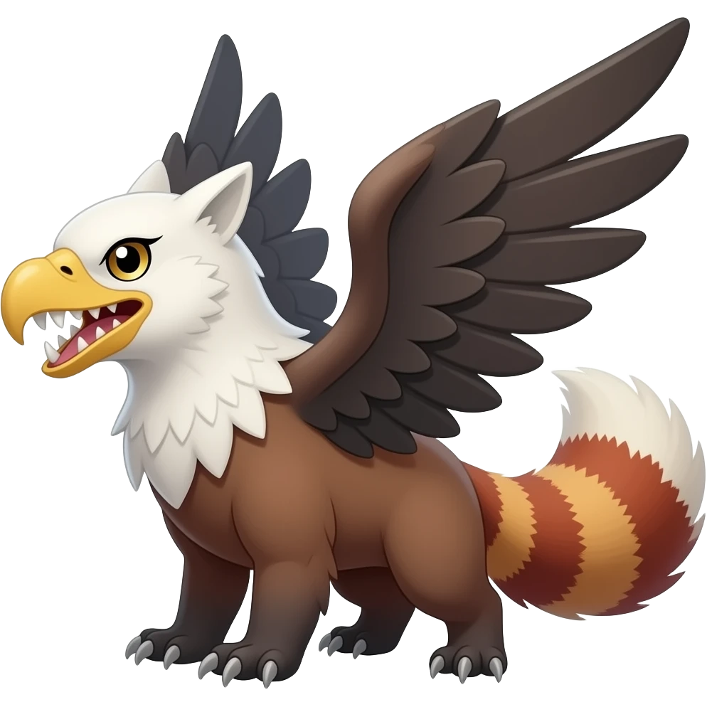 Cute mutant eagle-Silvally-gryphon-tanuki-red-panda-hybrid with sharp long saber teeth emoji