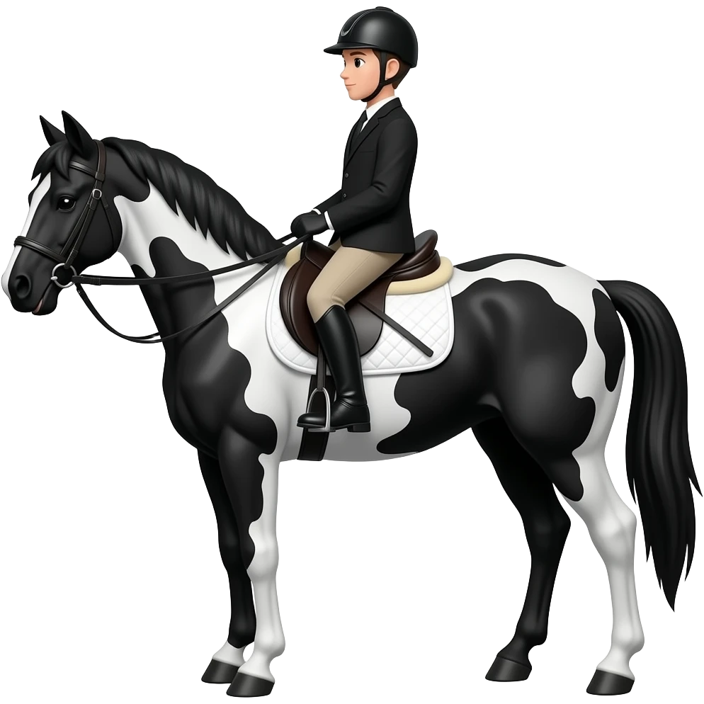 black and white horse with a rider standing on its back emoji