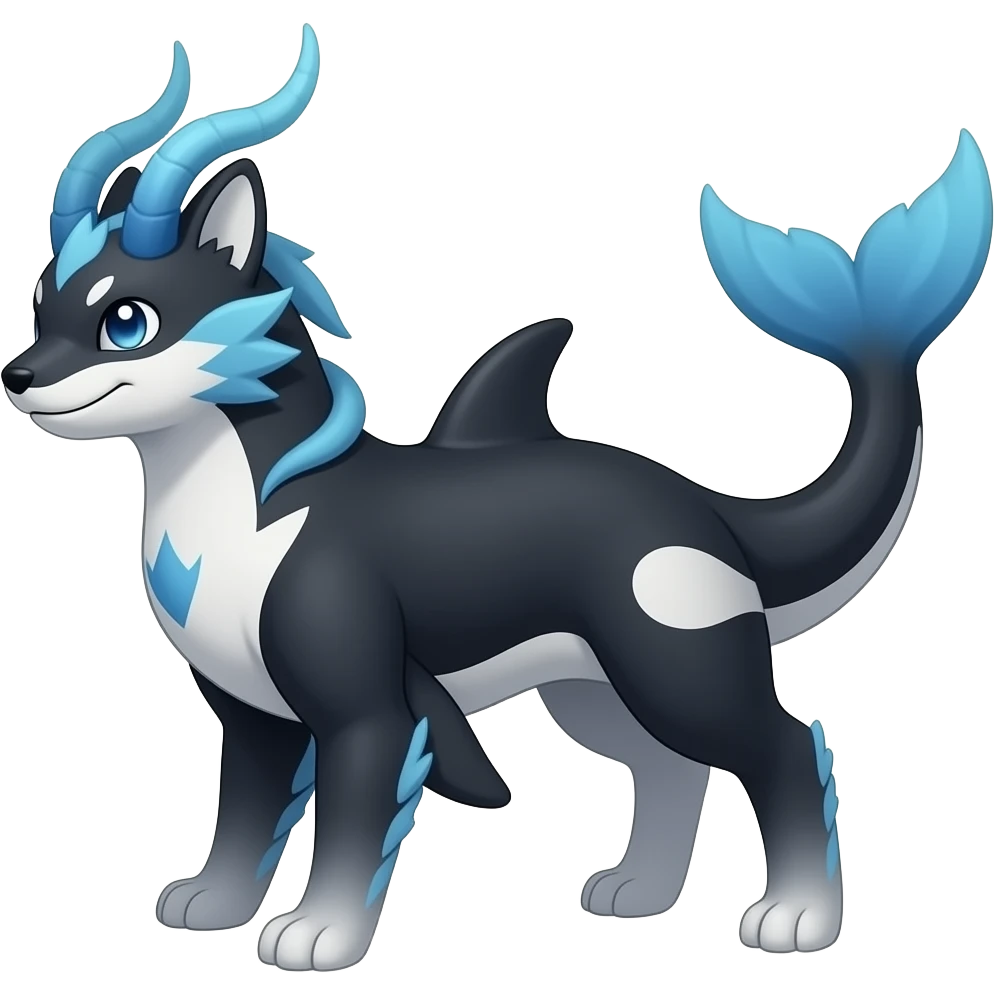 Bluish blackish whitish greyish gradients Absol-Amaura-Xerneas-Aurorus-Vulpix-hybrid with orca tail emoji