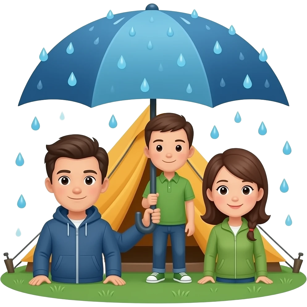people in a tent under rain emoji