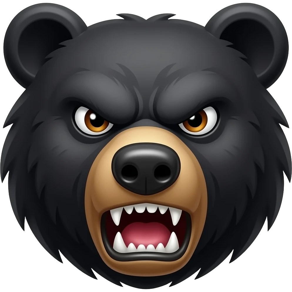 Wild black bear facing camera with angry face only face with sharp teeths emoji