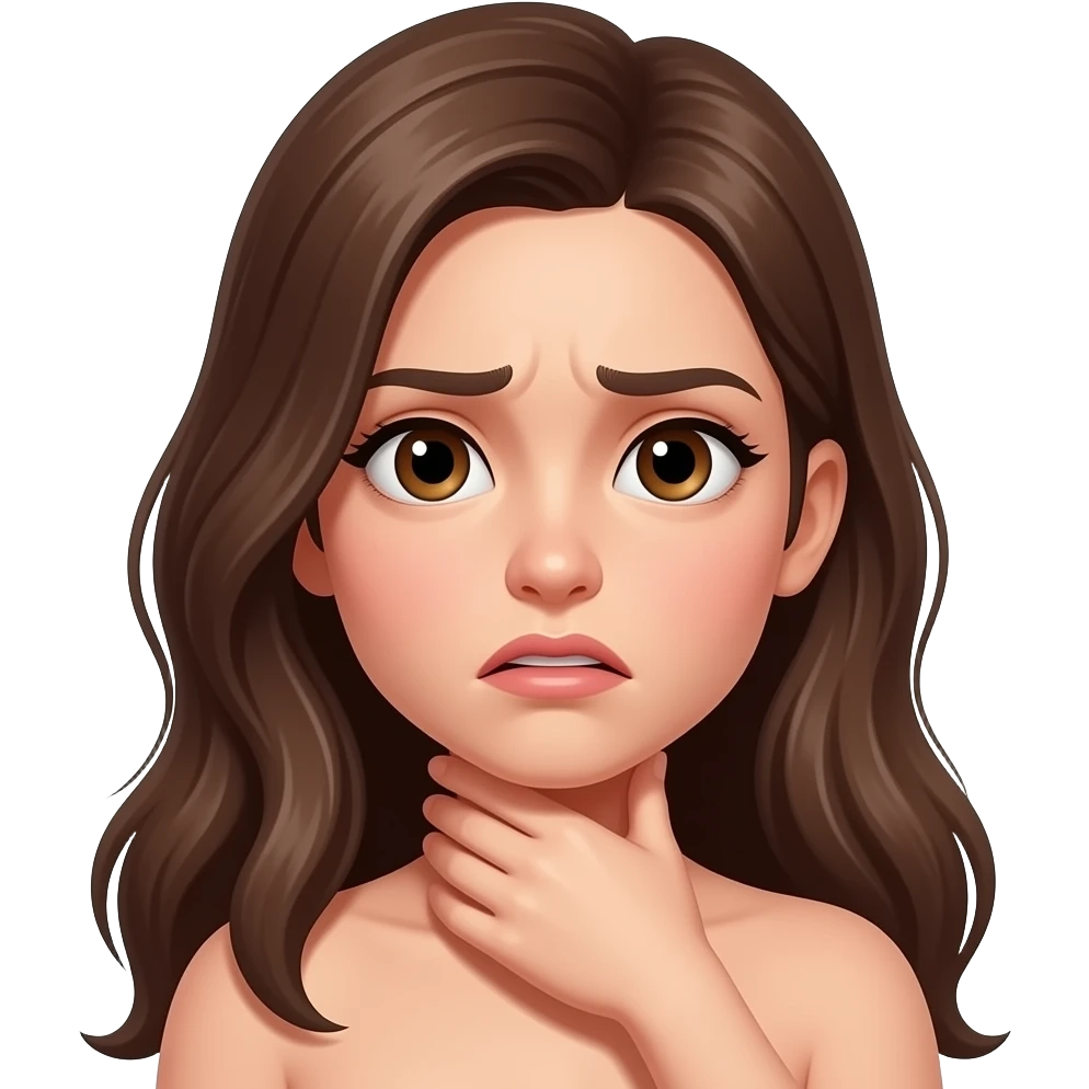 Girl long hair brown eyes hand choking naked frowning bored surprised emoji