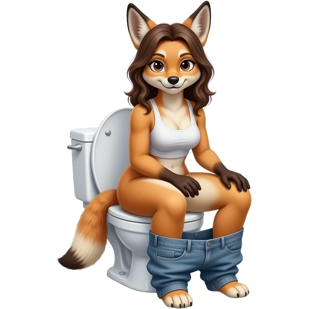 Female jackel furry woman person sit on toilet pants down,fursona emoji
