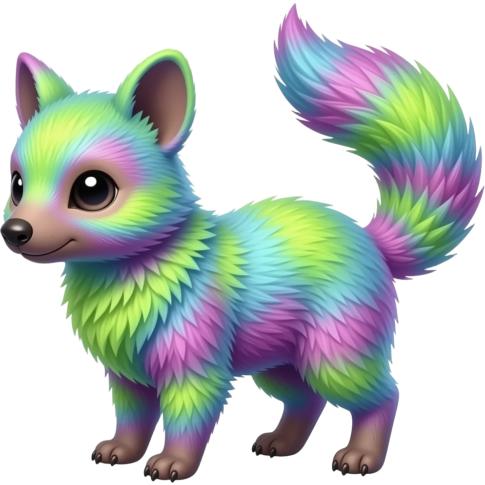 Iridescent Neon Lime-Green-Magenta-gradients Minccino-Numbat-Sergal-fusion-hybrid-animal-creature, full body emoji