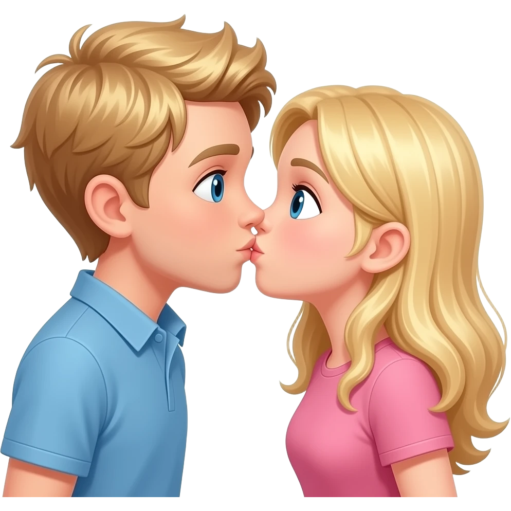 Blonde boy and blonde girl kissing eachother emoji