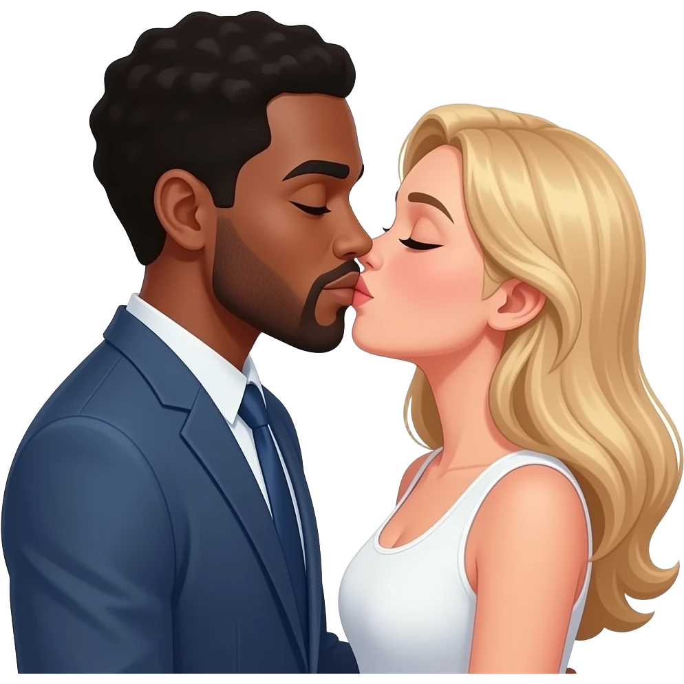 Темнокожий парень и белая девушка целуются emoji